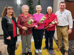 Teresa Hannah, Volunteer Coordinator; Ann Bodenstein, Auxilian of the Year; Carolyn Wright, Auxilian of the Year; Cordelia Peters, Volunteer of the Year; Stacy Huff, Executive Director - Foundation