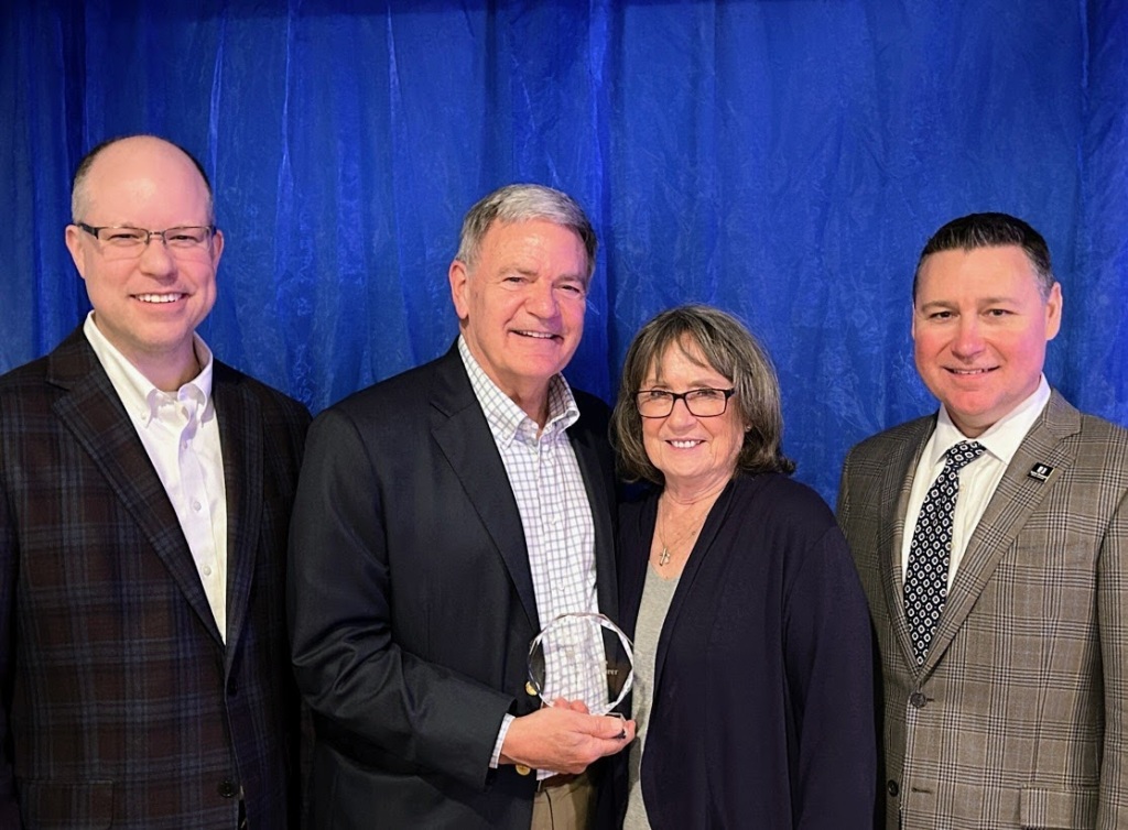 Saint Francis President and CEO Justin Davison; Jim Maurer; Teresa Maurer; and Saint Francis Foundation Executive Director Stacy Huff